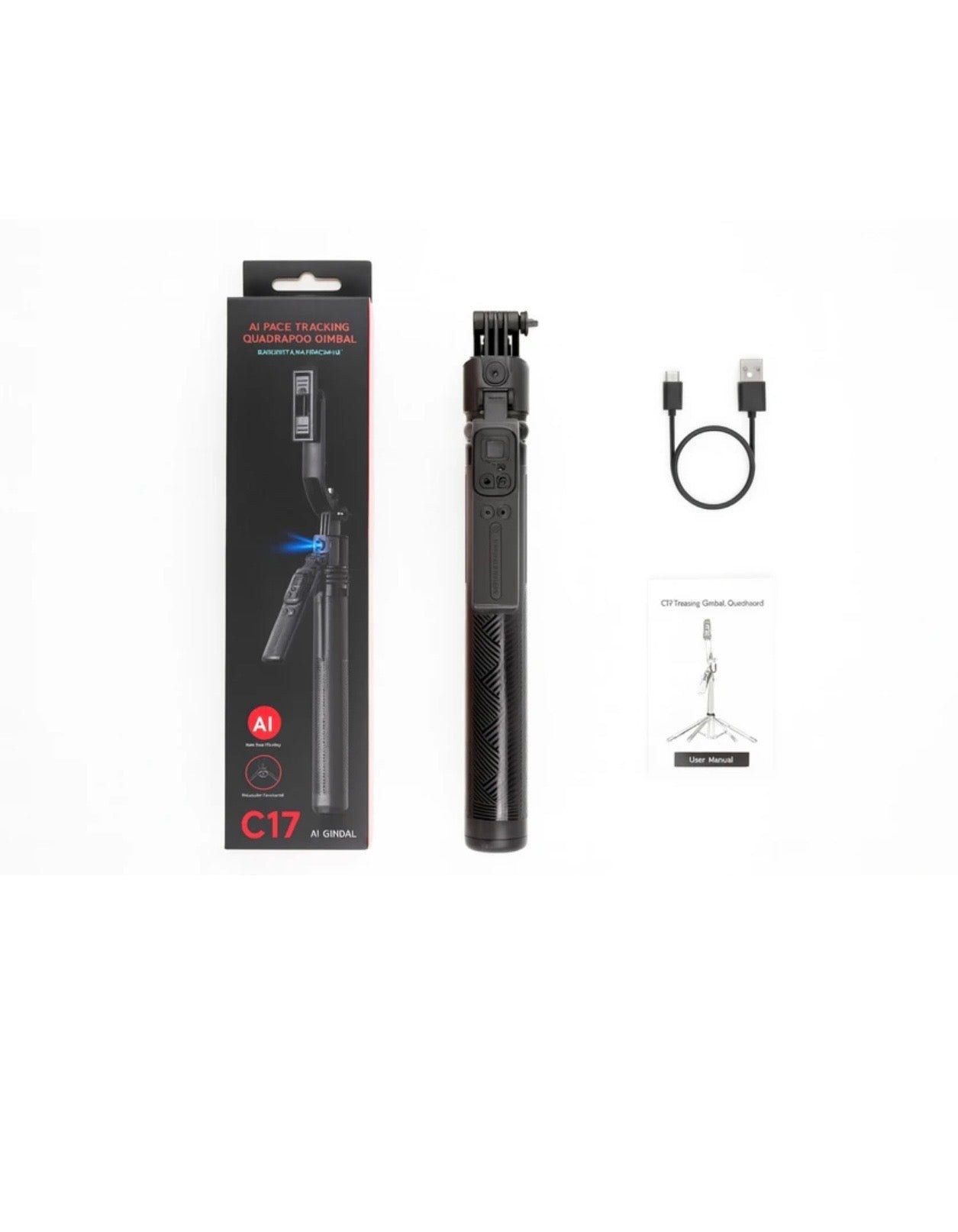 C17 Al Face Tracking Gimbal Selfie Stick Tripod with Wireless Remote Single Gimbal for Mobile