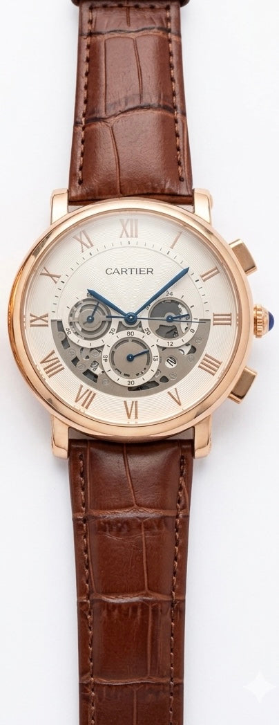 pate# philipp# cartier leather cronograph